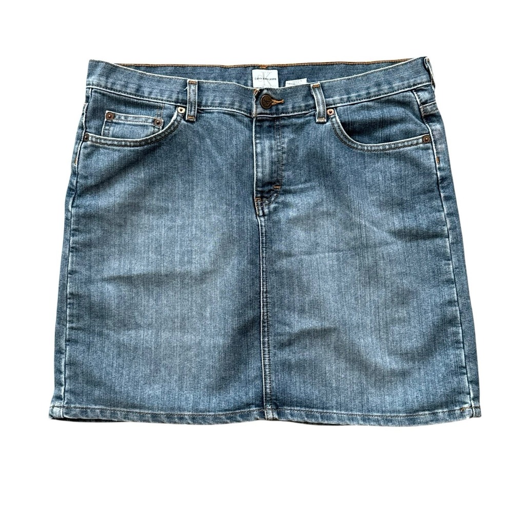 VINTAGE Calvin Klein Jeans Denim Mini Skirt Size 13 Blue Cotton Blend Y2K